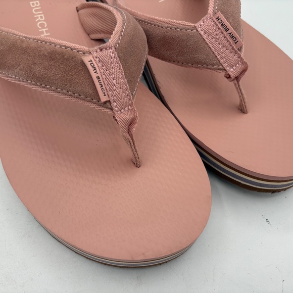 Tory Burch 70s Style Platform Flip Flops Sandals Sz 13 Pink Blush Suede - Picture 5 of 11